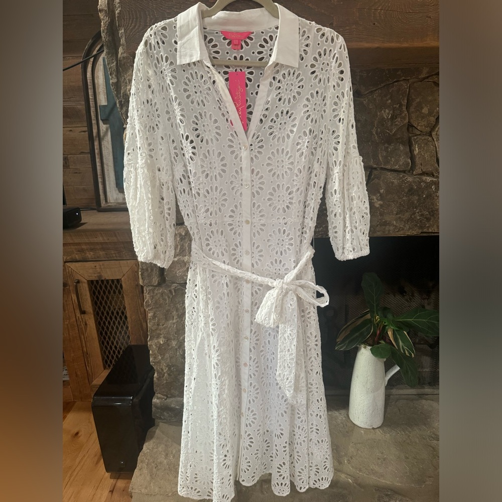 NEW Lilly Pulitzer MIALYNN MIDI EYELET SHIRT DRESS White Pinwheel - Picture 4 of 5